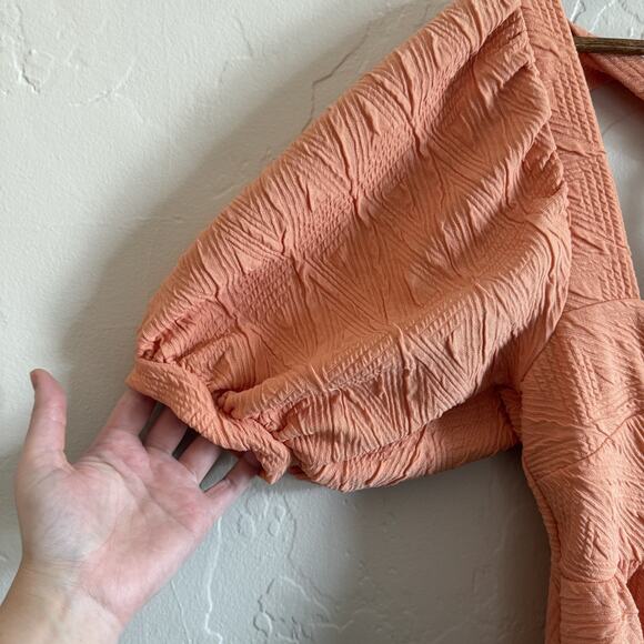 Free People Size XS Dress - Peach Puff Sleeves Babydoll Mini Tie Back Grapefruit - Picture 3 of 10